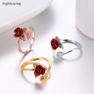 [highbuying] แหวนหมั้น รูปดอกกุหลาบ สีแดง แบบเปิด ปรับได้ ของขวัญวันวาเลน สําหรับผู้หญิง