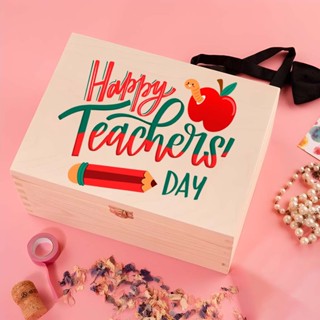 Happy Teachers Day กล่องเก็บเครื่องประดับ แบบไม้ ทรงสี่เหลี่ยมผืนผ้า สไตล์วินเทจ สําหรับครู