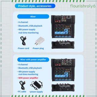 [flourishroly6] เครื่องผสมเสียง 4 ช่องทาง พร้อมไมโครโฟนไร้สายคู่ สําหรับบันทึกเสียง DJ Mixing Recording