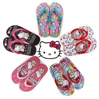 【JsS】HelloKitty สีชมพูการ์ตูน Flip Flops สุภาพสตรีชายหาดสบาย ๆ รองเท้าแตะสาวสวยน่ารักหวาน