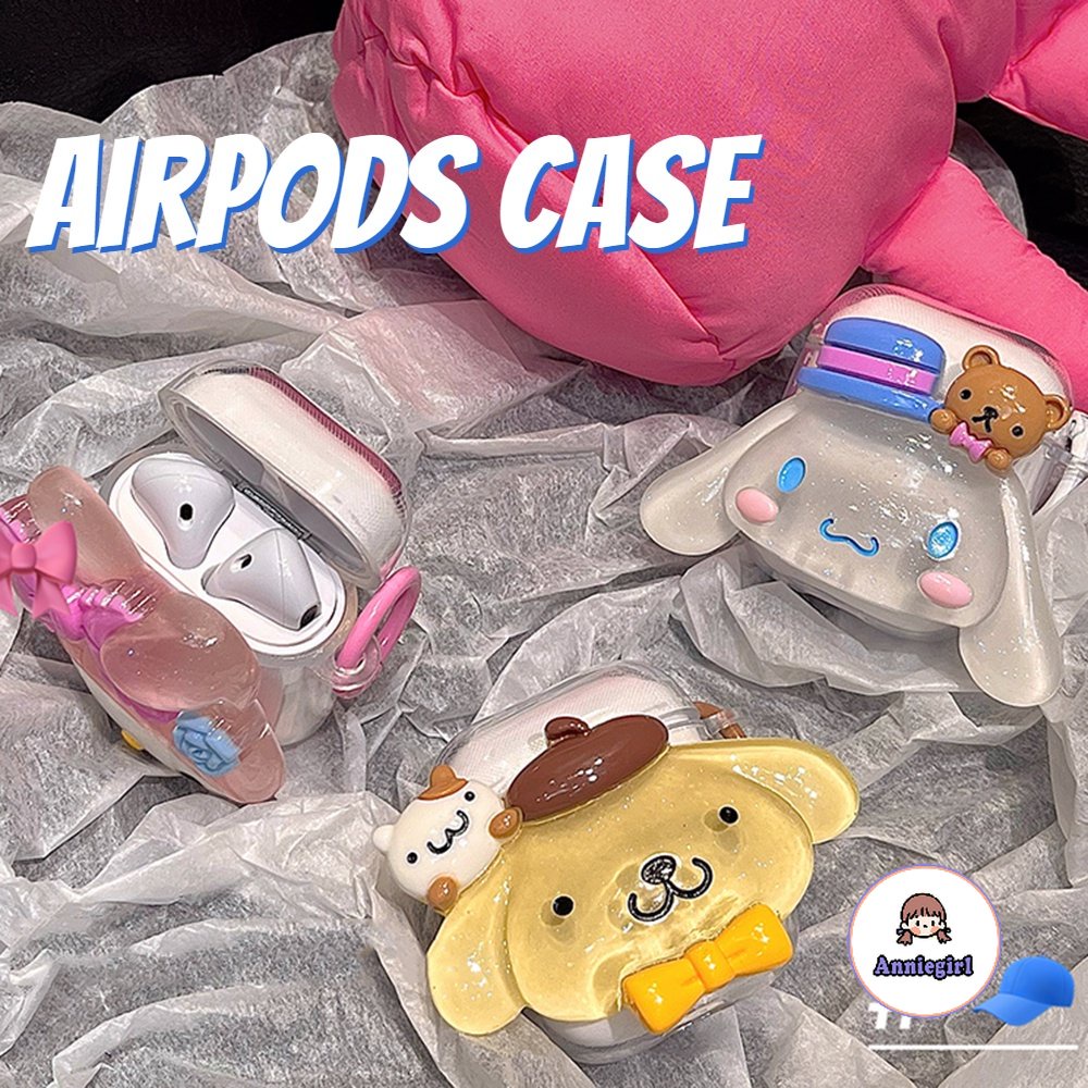 การ์ตูน 3D Sanrio Cirque หูฟังสําหรับ AirPods 1/2/3 AirPods 4 Pro2 หูฟังไร้สายบลูทูธเคส TPU แบบนุ่ม Melody Cinnamoroll Clear Drop ทนชุดหูฟังฝาครอบป้องกัน