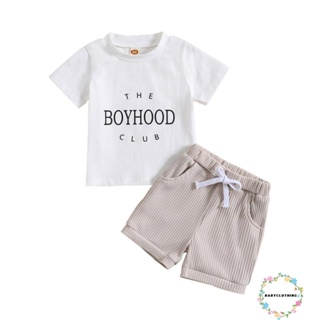 Babyclom- ชุดเสื้อยืด แขนสั้น กางเกงขาสั้น เอวยางยืด พิมพ์ลายตัวอักษร แฟชั่นฤดูร้อน สําหรับเด็กผู้ชาย