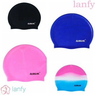 Lanfy หมวกว่ายน้ํา ซิลิโคน ยืดหยุ่น ไม่ติดผม ป้องกันหู สําหรับว่ายน้ํา