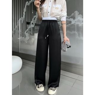 1P1U Alexan * AW 23 spring and summer new letter printing drawstring rubber band waist design wide-leg pants womens trousers casual fashion all-match