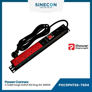 PowerConneX ปลั๊กไฟราง รุ่น PXC5PHTSS-TS04 | ปลั๊กไฟ 4 ช่อง กันไฟกระชาก 10,000AMP 16A 3680W ยาว 3 เมตร (มีมอก.)