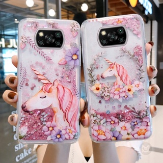 เคสโทรศัพท์มือถือแบบใส มีทรายไหล ลายยูนิคอร์น แต่งกลิตเตอร์ แฟชั่น สําหรับ Xiaomi Poco X5 X3 M3 Pro F3 X3GT C55 C50 C40 X4Pro M4Pro Mi 12T 11T 10T Pro 11Lite 12Lite 13Lite 12X CIVI