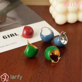 LANFY ต่างหูผู้หญิง เรขาคณิต บุคลิกภาพ ปาร์ตี้ แฟชั่น การออกแบบ ลูกปัดกลม ทองแดง เคลือบ หู หัวเข็มขัด