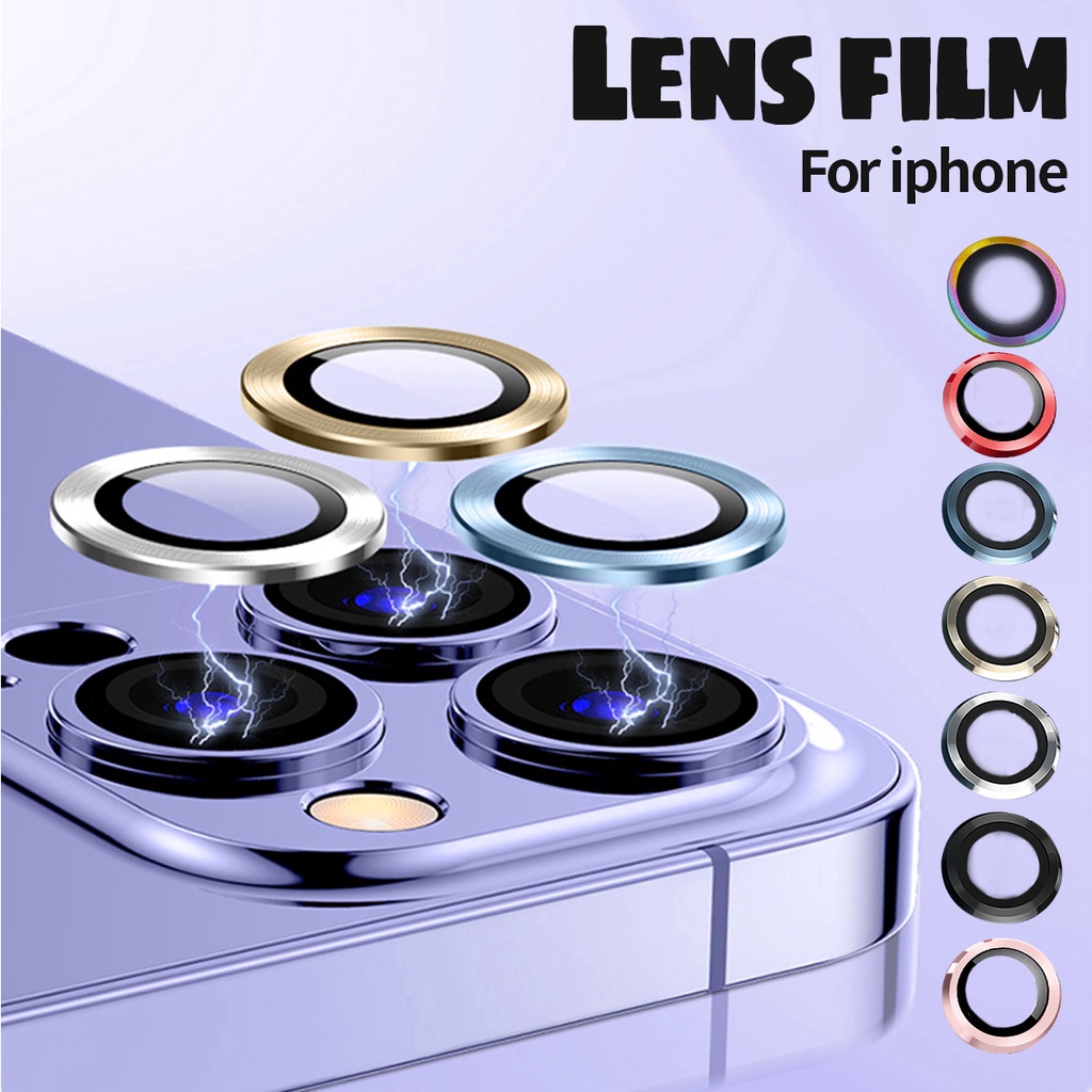 ตัวป้องกันเลนส์กล้อง สําหรับ iPhone 14 15 Plus 11 12 13 14 15 Pro Max 13 Mini ตัวป้องกันเลนส์ HD กระจกนิรภัย แหวนโลหะ เลนส์ฝาครอบหน้าจอฟิล์ม