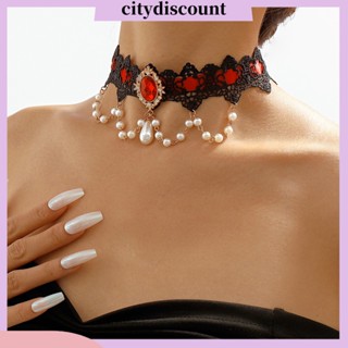 &lt;citydiscount&gt; สร้อยคอโชคเกอร์ ประดับพู่ พลอยเทียม ลายดอกไม้ แนวเซ็กซี่ สําหรับผู้หญิง