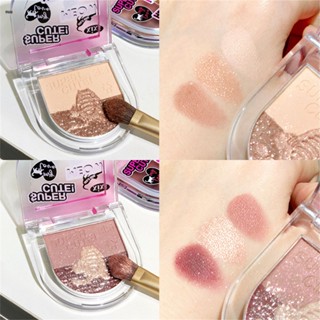 Xixi Cat 3 Color Eye Shadow Disk Matte Drill ความอิ่มตัวต่ำอายแชโดว์สีน้ำตาลอุ่น แผ่นเดียวง่ายต่อการทา nuuo