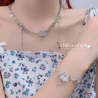 New Japan South Koreas New Minimalist Series Cloud Opal Tassel Necklace with A Sense of Collarbone Chain Cloud Bracelet