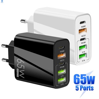 ที่ชาร์จมือถือ 65w Fast Charging 5-port Charger Pd20w/qc3.0/3.1a Us/eu/uk Charger 【bluey】