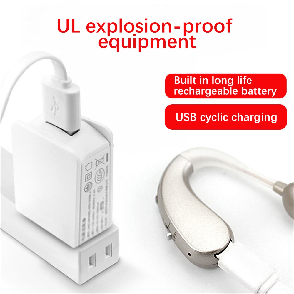 เครื่องช่วยฟังผู้สูงอายุแบบชาร์จไฟได้หลังหูหูฟังขยายเสียงดอกไม้