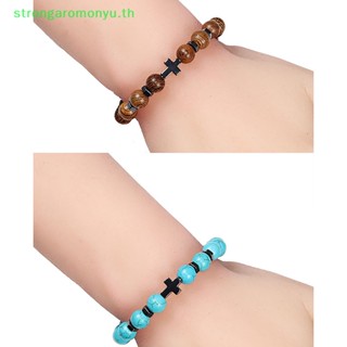 Strongaromonyu สร้อยข้อมือลูกปัดหินลาวาธรรมชาติ เครื่องประดับ สําหรับผู้หญิง ผู้ชาย เล่นโยคะ สวดมนต์ สวดมนต์พระเยซู