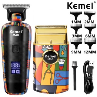 Kemei ปัตตาเลี่ยนตัดผมไฟฟ้า แบบชาร์จไฟได้ สําหรับตัดผม เครา