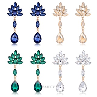 Fancy INS แฟชั่น หรูหรา เจ้าสาว เครื่องประดับ สีโรสโกลด์ ยาว ลูกบาศก์ เซอร์โคเนีย ต่างหู