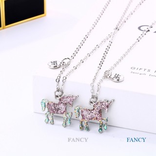 Fancy 2 ชิ้น / เซต การ์ตูน สีชมพู ยูนิคอร์น จี้โซ่ เพื่อนสนิท สร้อยคอ BFF มิตรภาพ เครื่องประดับ