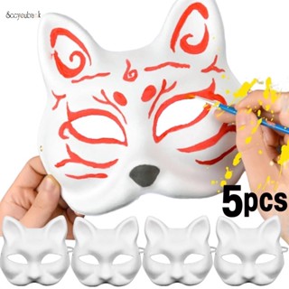 หน้ากากกระดาษเปล่า รูปสุนัขจิ้งจอก แมว สีขาว เพ้นท์มือ ปรับได้ DIY อุปกรณ์เสริม สําหรับปาร์ตี้ฮาโลวีน