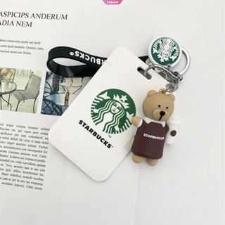 Starbucks กระเป๋าใส่บัตรเครดิต ลายหมี พร้อมพวงกุญแจ สําหรับนักเรียนหญิง