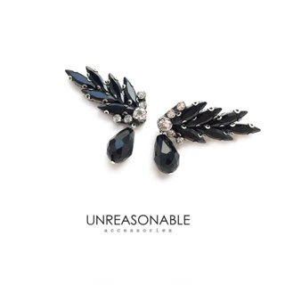 ต่างหูปีกนก สีดำ ต่างหูคลิป ต่างหูก้านเงินแท้ Unreasonable Accessories UA0503-02