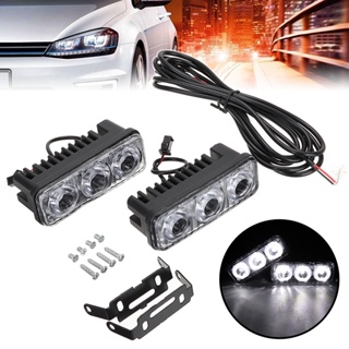 ไฟตัดหมอก DRL 3 LED พลังงานสูง สีขาว สําหรับรถยนต์ 2 ชิ้น ☆Spdivines