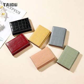 TAIDU กระเป๋าสตางค์สามพับแฟชั่นสไตล์เกาหลีหัวเข็มขัด กระเป๋าสตางค์พื้นผิวหินพรีเมี่ยม วัสดุหนังพียู ง่ายๆ สบายๆ หลายช่อง แบบพกพาและน้ำหนักเบา