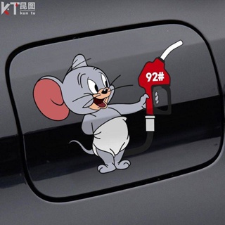 Car Charging Port Fuel Tank Cap Oil Number Tips Bumper Stickers Personalized Creative Cat and Mouse plus 92 plus 95 Fuel Tank Cover Stickers Cute stickers Car fuel tank cap decoration