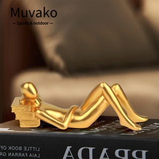 Muvako ฟิกเกอร์เรซิ่น รูปปั้นอ่านหนังสือ สีทอง เรียบง่าย สําหรับตกแต่งบ้าน ห้องนั่งเล่น