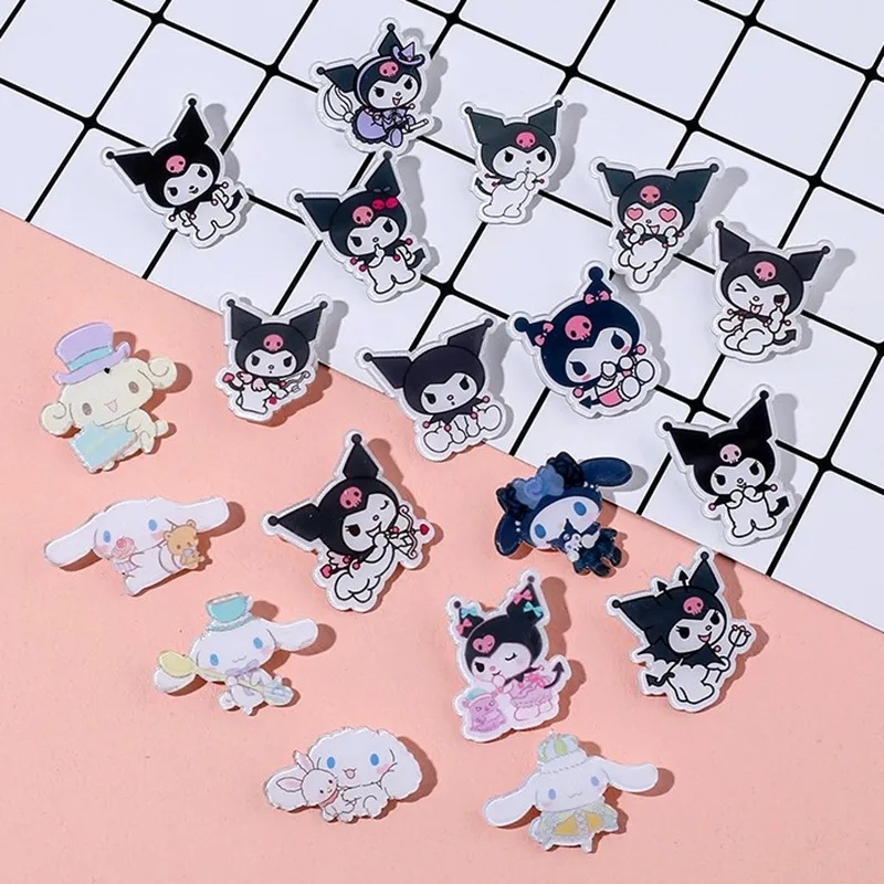 เข็มกลัดอะคริลิค รูปการ์ตูน Sanrio My Melody Cinnamoroll Kuromi ยอดนิยม สไตล์ญี่ปุ่น และเกาหลี สําหรับตกแต่งเสื้อผ้าเด็กผู้ชาย และเด็กผู้หญิง