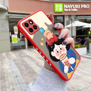 สําหรับ Infinix Smart 6 HD Smart 6 Plus เคส การ์ตูน ชานม เด็กผู้หญิง รูปแบบ บาง ขอบสี่เหลี่ยม ดีไซน์ใหม่ กันกระแทก ฝ้า ใส เคสโทรศัพท์แข็ง