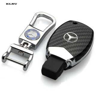 Klnu เคสรีโมตกุญแจรถยนต์ คาร์บอนไฟเบอร์ พร้อมพวงกุญแจ สําหรับ Mercedes Benz W203 W204 W212 CLK C180 E200 AMG C E S Class CLS CLA