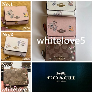 Small Trifold Wallet With Dandelion Floral Print F2924 F6864 กระเป๋าสตางค์ COAC H กระเป๋าใส่เหรียญ ผู้หญิง