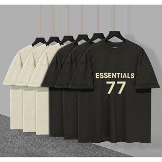 [พร้อมส่ง] เสื้อยืดแขนสั้น พิมพ์ลายตัวอักษร ESSENTIALS 77 ทรงหลวม สไตล์อเมริกัน สตรีท เหมาะกับฤดูร้อน สําหรับผู้ชาย