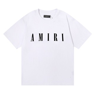 เสื้อยืดแขนสั้น ผ้าฝ้ายแท้ พิมพ์ลายโลโก้ AMIRI สวยงาม เรียบง่าย สําหรับผู้ชาย และผู้หญิง