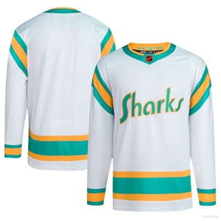 Qy NHL เสื้อกีฬาแขนยาว ลาย San Jose Sharks Jersey สีขาว สไตล์เรโทร พลัสไซซ์