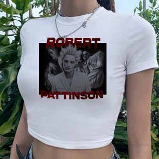 เสื้อครอปท็อป Robert Pattinson streetwear yk2 Kawaii cyber y2k สไตล์วินเทจ สําหรับผู้หญิง