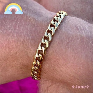 June สร้อยข้อมือ สเตนเลส โซ่กว้าง ของขวัญ แฟชั่นสําหรับผู้ชาย