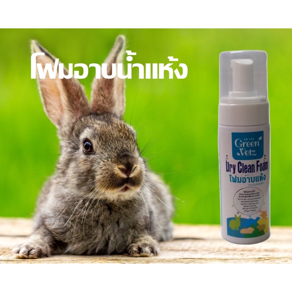 โฟมอาบน้ำแห้ง Green Vetz กระต่าย สัตว์เล็ก ทำความสะอาดขนได้อย่างล้ำลึก ไม่ต้องล้างด้วยน้ำ 120 ml.