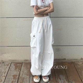 2TOYOUNG Moon กางเกงขายาว คาร์โก้ กางเกง เชือกอเมริกันคลาสิค Cargo pants 2023 NEW fashion Trendy High quality สวย ES220086 36Z230909