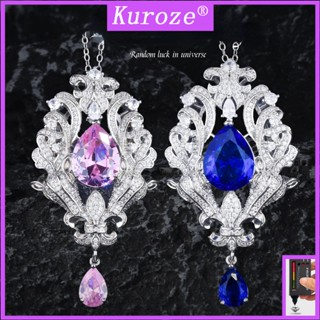 Kuroze สร้อยคอโซ่ จี้รูปดอกไม้ ดอกไพลิน ประดับเพชร สีชมพู สไตล์วินเทจ