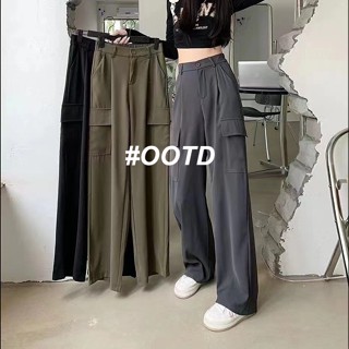 OOTD SHOP กางเกงขายาว คาร์โก้ กางเกง ผู้หญิงแฟชั่นเกาหลี  A93L0497