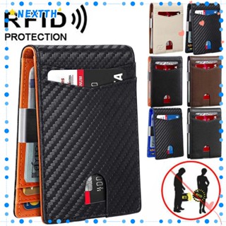 Nextth กระเป๋าสตางค์หนังแท้ ใบเล็ก บาง ปิดกั้น RFID สําหรับผู้ชาย