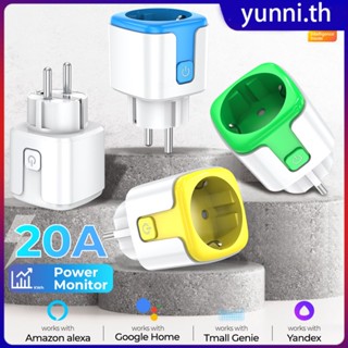 20a/16a EU Plug Tuya Wifi + ซ็อกเก็ตสมาร์ทบลูทูธพร้อมแอพตรวจสอบพลังงาน/เสียง/เวลารีโมทคอนโทรลปลั๊กอัจฉริยะพอดีกับ Alexa Google Home Yunni