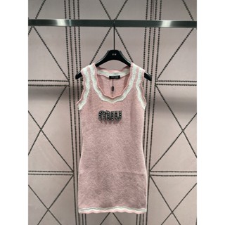 C9N7 MIU MIU 2023 new heavy industry beaded letter wavy design color matching sleeveless knitted vest dress