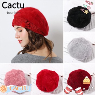 Cactu หมวกเบเร่ต์ลําลอง ปรับขนาดได้ สีแคนดี้ แฟชั่นฤดูใบไม้ร่วง และฤดูหนาว สไตล์ฝรั่งเศส