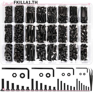 FACCFKI ชุดสกรูหัวแบน หกเหลี่ยม M2 M3 M4 M5 สีดํา 10.9 8 10 12 16 20 25 มม. 1250 ชิ้น|สกรู สําหรับมือสมัครเล่น