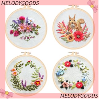 Melodg สะดึงเข็มเย็บผ้า ปักลายดอกไม้ แฮนด์เมด DIY สําหรับตกแต่งบ้าน