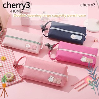 Cherry3 กระเป๋าดินสอ ความจุขนาดใหญ่ สองชั้น มีซิปคู่ ลายการ์ตูน เครื่องเขียน