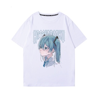 แฟชั่น Hatsune Miku อะนิเมะพิมพ์สองมิติแขนสั้นเสื้อยืดคู่ผ้าฝ้ายแท้แฟนน่ารักต้องมี เสื้อผ้า