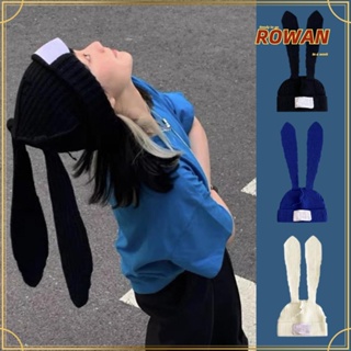 Rowans Skullies หมวกบีนนี่ลําลอง ผ้าถักโครเชต์ ลายกระต่าย แฟชั่นฤดูใบไม้ร่วง ฤดูหนาว